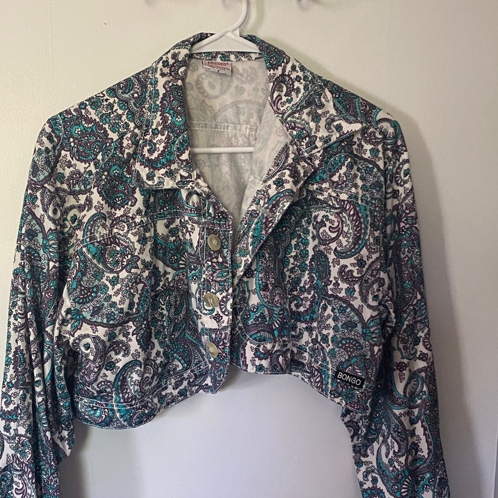 Vintage BONGO Teal and White Paisley Jacket